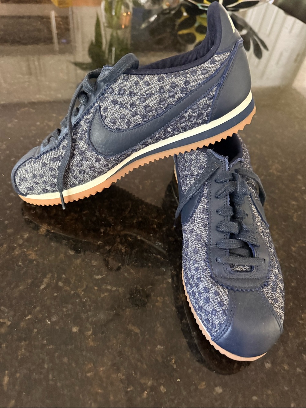 Nike Women’s Navy Blue Knit Retro Runner Sneakers with Pinkish Gum Sole